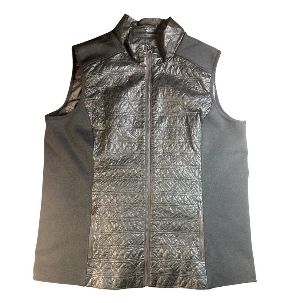 Sharon Young XL Quilted‎ Faux Leather Vest Sleeveless Moto Biker Zip Up Women's